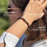 Bracelet "3 Protections" en Oeil de Tigre, Hématite & Obsidienne Noire