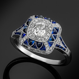 Bague carrée bleue lumineuse | Or