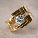 Bague Irrégulière Rétro Doré avec Zircon