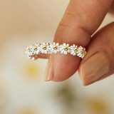Bague ajustable et émail fait main avec des marguerites | Argent