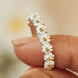 Bague ajustable et émail fait main avec des marguerites | Argent
