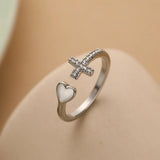 Bague croix rétro réglable « amour » | Argent