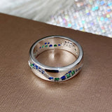 Bague en argent rétro avec des pierres bleues et vertes