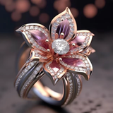 Bague en cristal avec fleur de lotus rose exotique | Or