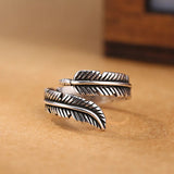 Bague rétro argent réglable avec feuille | Argent
