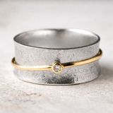 Bague rétro en argent avec zircon et fil doré