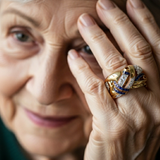 Bague rétro en or avec zirconiums bleus