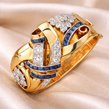 Bague rétro en or avec zirconiums bleus