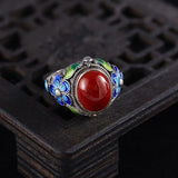 Bague rétro réglable en tourmaline rouge | Argent