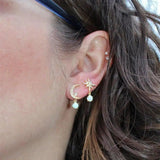Boucles d'oreilles lune et étoile et opale | Or