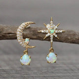 Boucles d'oreilles lune et étoile et opale | Or
