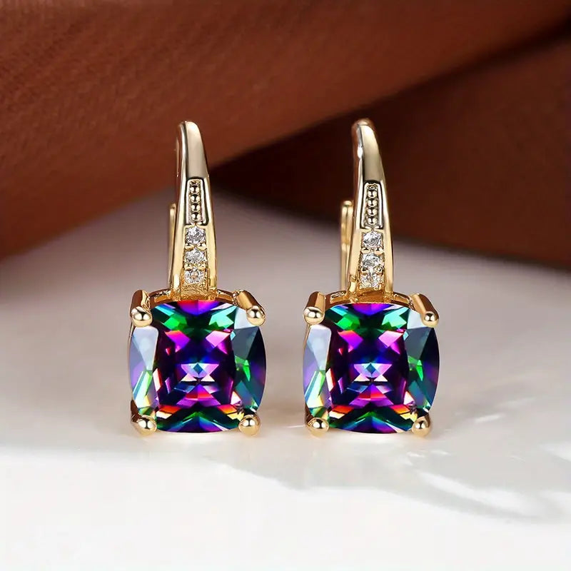 Boucles d'oreilles créoles en pierre saphir mystique | Or
