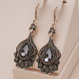 Boucles d'oreilles élégantes en cristal noir Mandala