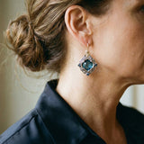 Boucles d'oreilles en cristaux bleus en or et argent