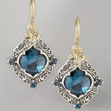 Boucles d'oreilles en cristaux bleus en or et argent