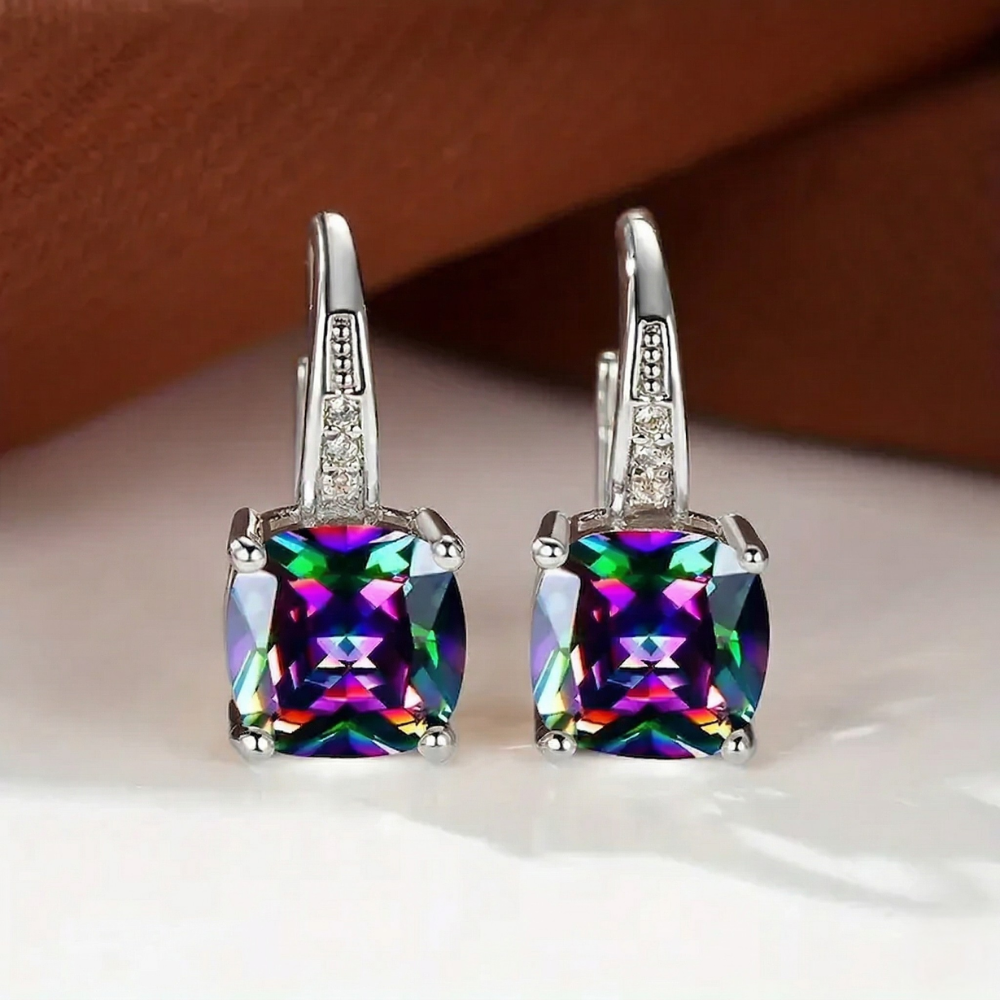 Boucles d'oreilles en pierre mystique | Or blanc
