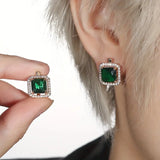 Boucles d'oreilles en zircone carré vert doré | Or