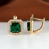 Boucles d'oreilles en zircone carré vert doré | Or