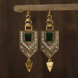 Boucles d'oreilles géométriques rétro en or et vert