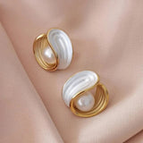 Boucles d'oreilles pendantes luxueuses en opale blanche et perles en or