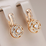 Boucles d'oreilles rondes élégantes en zircon et or