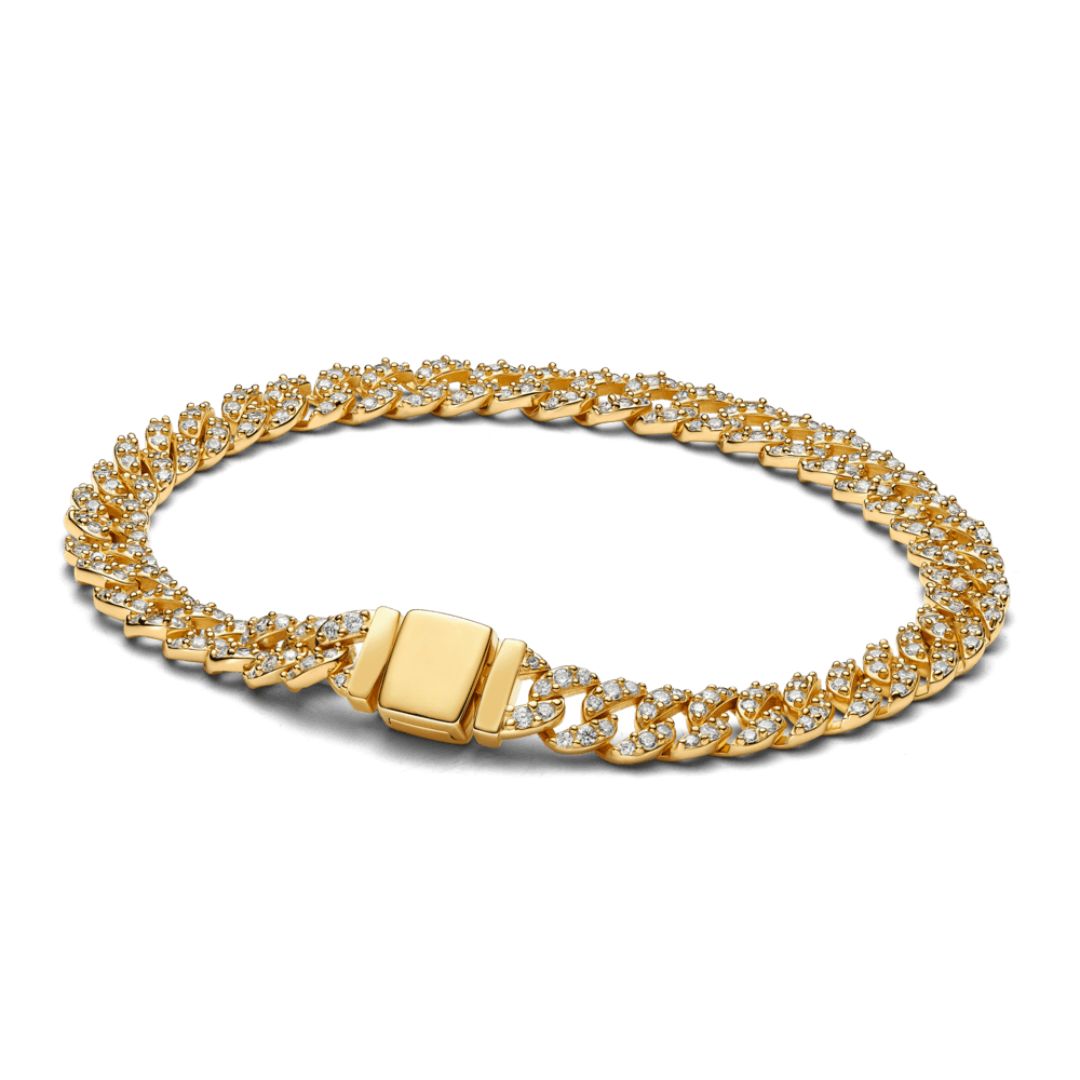 Bracelet Cubain Pave | Or Blanc