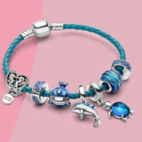 Bracelet océan + pendentifs en cuir et inclus | Argent