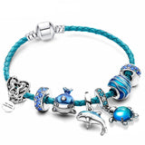 Bracelet océan + pendentifs en cuir et inclus | Argent