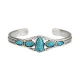 Bracelet Ouvert en Forme de Goutte d'Eau Turquoise | Or Blanc