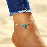 Bracelet de cheville avec étoiles et coquillage en pierres naturelles