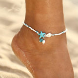 Bracelet de cheville avec étoiles et coquillage en pierres naturelles