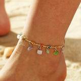 Bracelet de cheville en cristal multicolore et or | Or