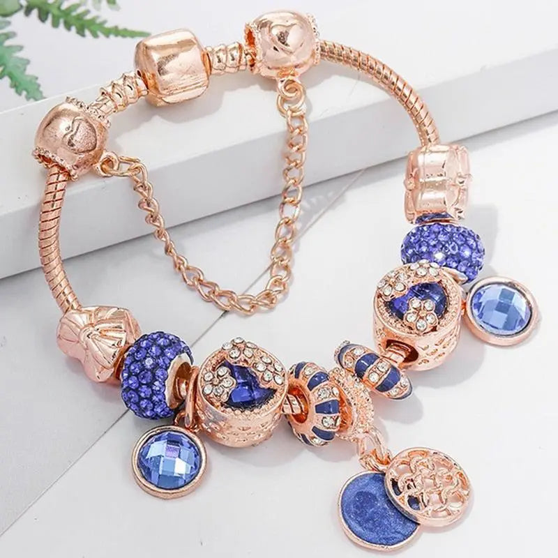 Bracelet en Or Rose et Cristal Bleu
