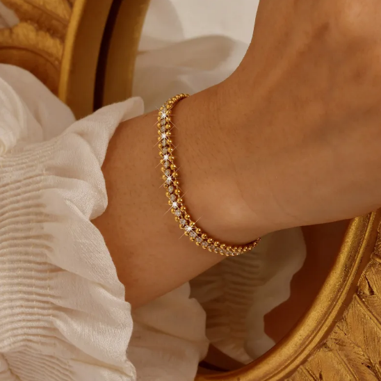 Bracelet en acier inoxydable avec chaîne en zircon | Or