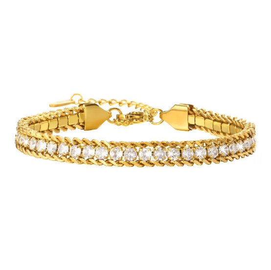 Bracelet en acier inoxydable avec chaîne en zircon | Or