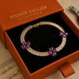 Bracelet en cœur avec améthyste et trèfle | Or