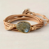 Bracelet en cuir rétro avec pierres | Or