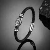 Bracelet en cuir tressé noir Boussole Viking | Or