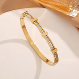 Bracelet géométrique ouvert avec deux couches de zircon | Or