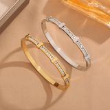 Bracelet géométrique ouvert avec deux couches de zircon | Or