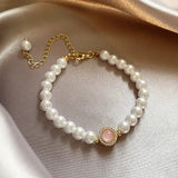 Bracelet rétro avec perles et quartz rose