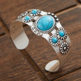 Bracelet rétro ouvert ajustable en argent et turquoise