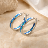 Boucles d'oreilles Chic en Cercle avec Opale de Feu Bleu