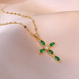 Collier Croix Émeraude | Or