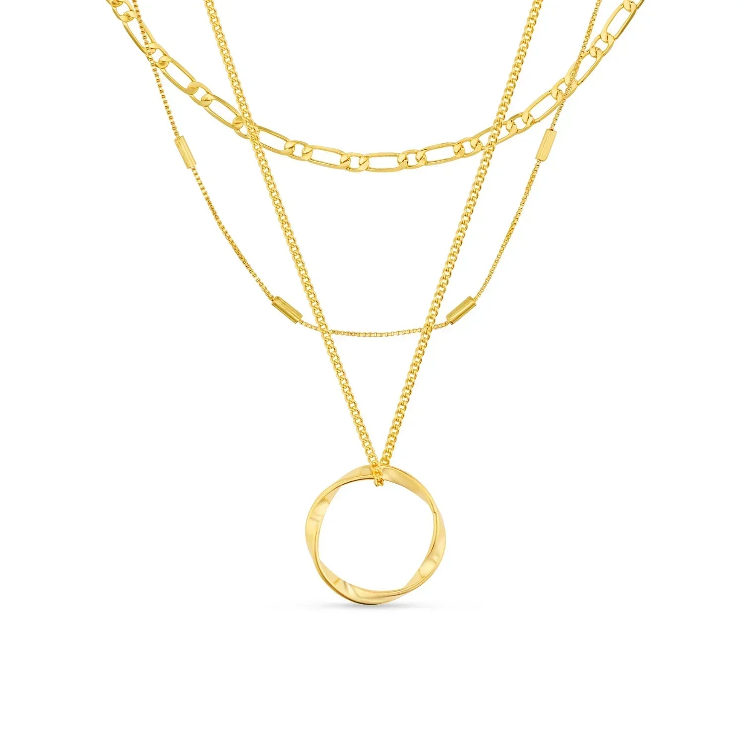 Collier à trois rangées en cercle ouvert | Or blanc