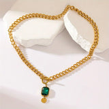 Collier avec Grande Chaîne et Pendentif Émeraude | Or