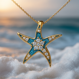 Collier avec étoile de mer en bleu brillant et opale