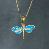 Collier avec libellule en or et opale