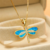 Collier avec libellule en or et opale