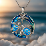 Collier avec tortue, cercle et opale